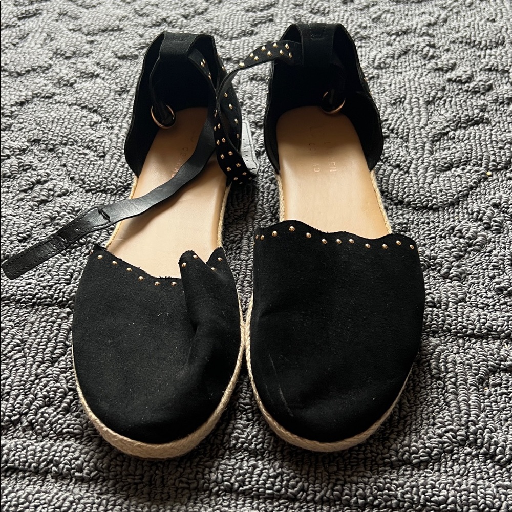 LC Lauren Conrad Black Espadrille Flats with Gold Accents